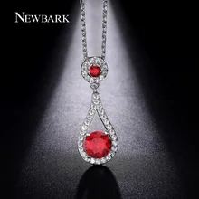 NEWBARK Fashion Jewelry Necklaces For Women Big Waterdrop Inlaid Prong Red Crystal Stone Pendant Hearts And Arrow Necklace