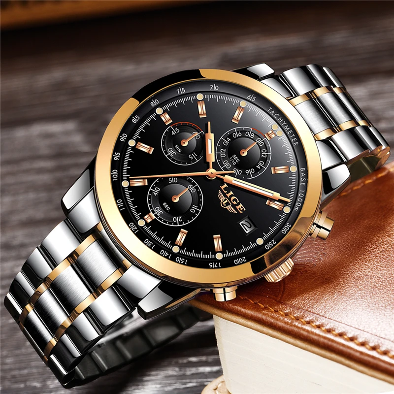 Relogio masculino LIGE Men's Watches Top Brand Luxury Fashion Business Quartz Watch Men Sport Full Steel Waterproof Wristwatch