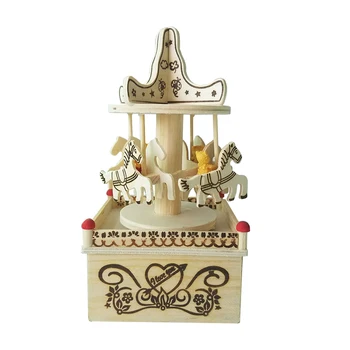 

NICEXMAS 1pc Music Box Carousel Creative Merry-Go-Round Wooden Music Box Toys Home Crafts Gift Decoration