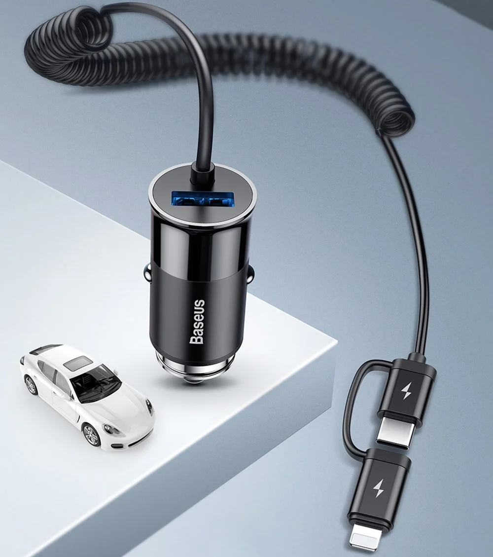 Baseus 2 in 1 USB Car Charger 4.8A Type C / 8 Pin Car Charger for