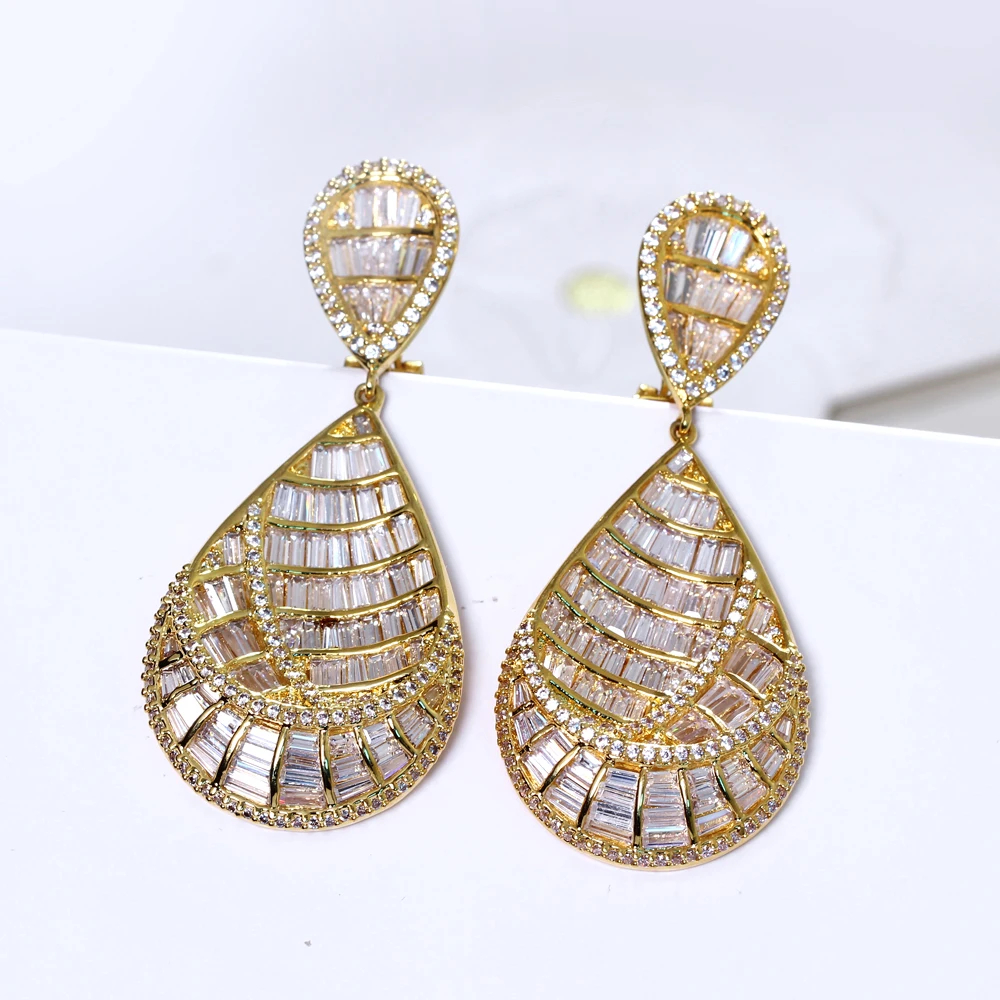 Very beautiful Long big earrings pave AAA cubic zircon crystal Women large dangling earring luxury Jewelry party Accessories