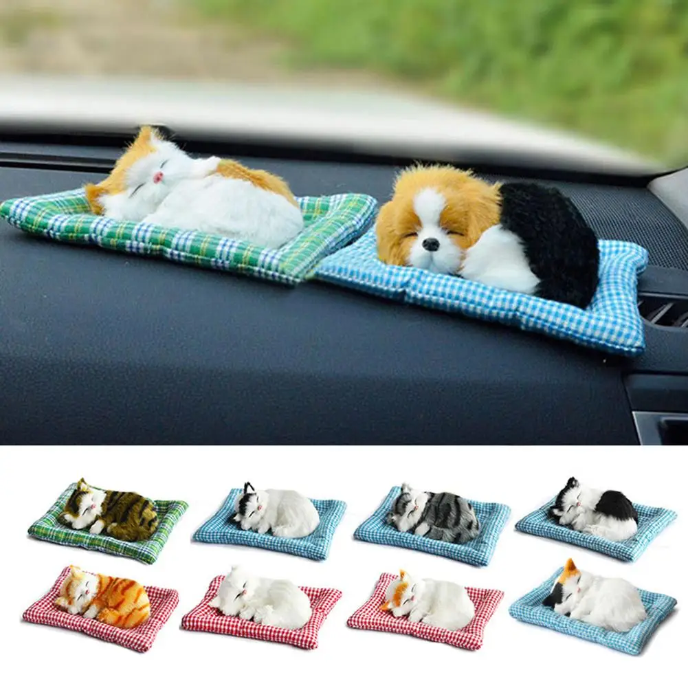 Lovely Simulation Doll Plush Sleeping Cat with Sound peluche Cat With Nest Car Desk Ornaments Kids Gift Photo Prop Cat Toys