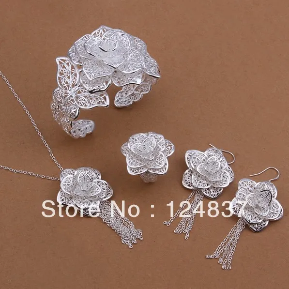 925 Silver Wedding Bracelet Earrings Ring Necklaceset Set 925 Silver Wedding Bracelet Earrings Ring Necklaceset Set Bridal Jewelry Sets Fashion Jewellery