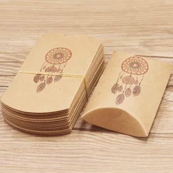 

50pcs/lot Good luck Dreamcatcher gifts pillow bags white /brown marbel background candy/wedding box DIY Thank you pillow box