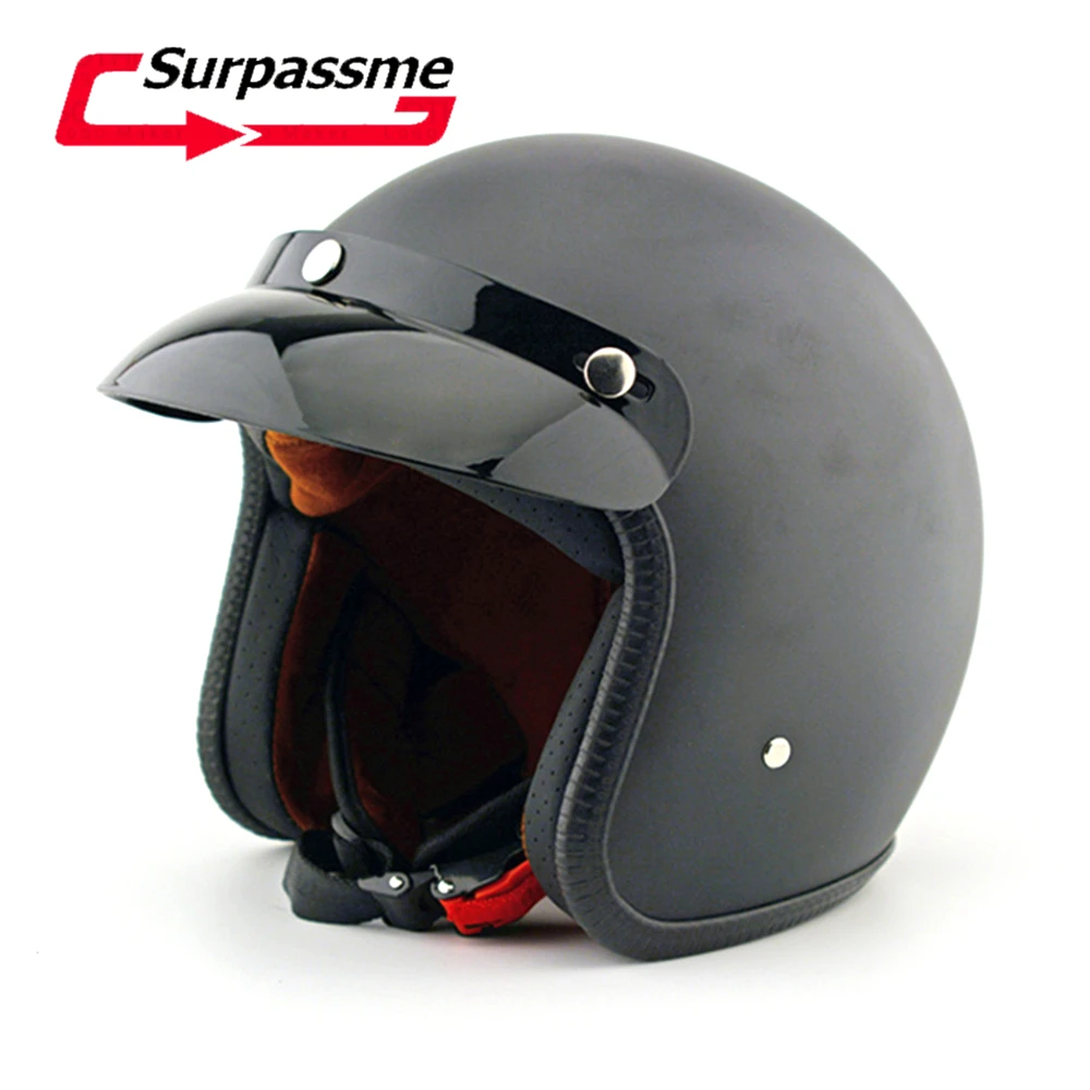 

Motorcycle Helmet Black Retro Vintage Motorbike 3/4 Open Face Half Helmet Cruiser Touring Moto Helmet