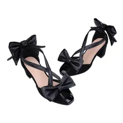 OverWatch DVA Черный кот Луна Косплэй обувь Для женщин обувь на высоком каблуке обувь с бантом