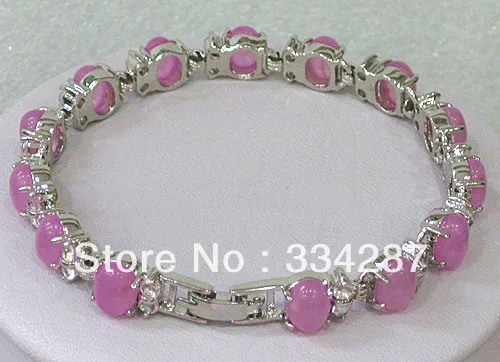

Free Shipping Fine Jewelry White 6X8MM Beads Pink stone Bracelet