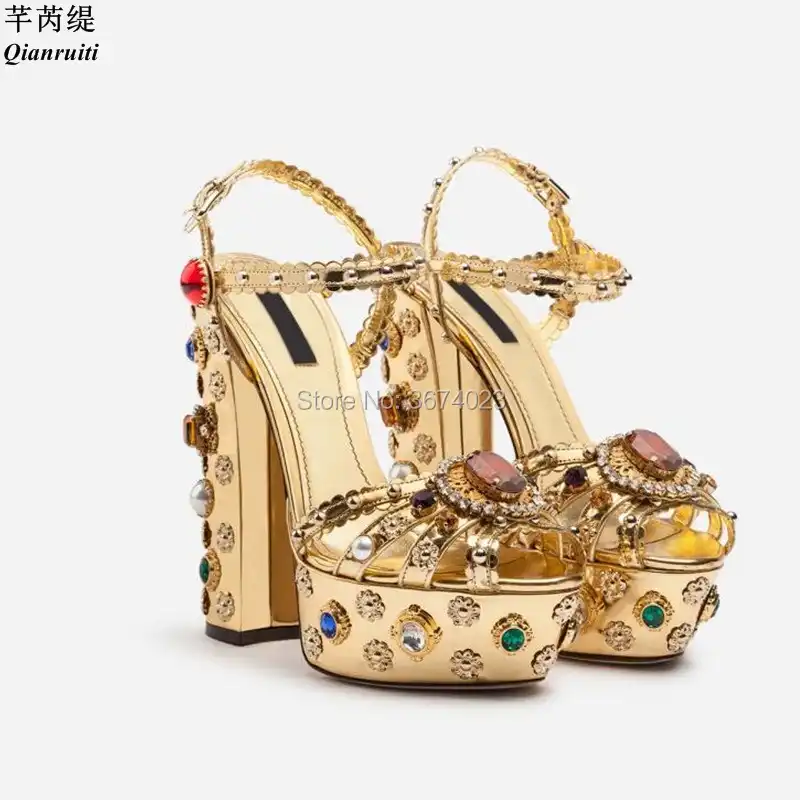 gold platform high heels