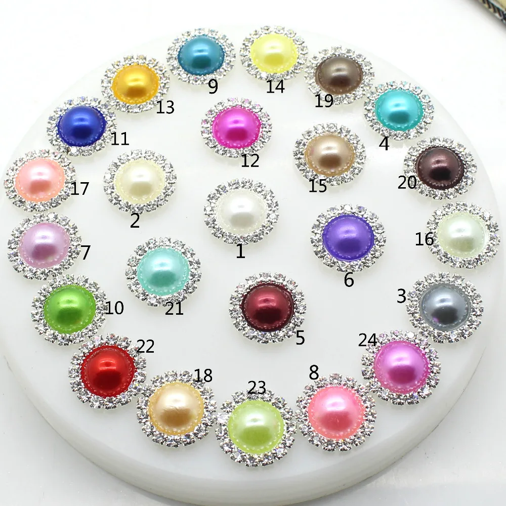 

Low Price Full Size 100pcs/lot Flatback Buttons Silver handwork Button Accessories Wedding Decor Mix Color Free Shipping
