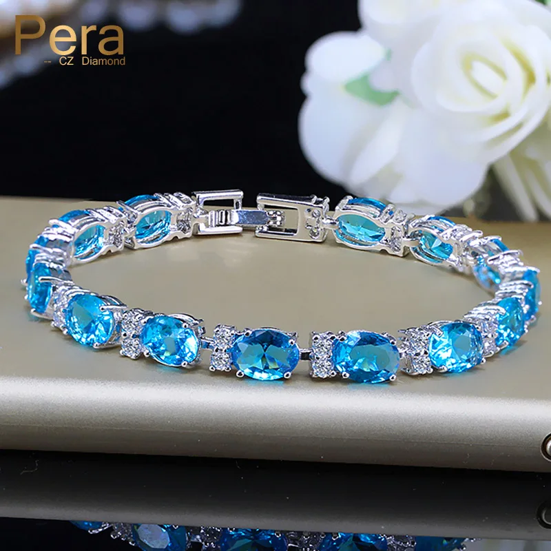 Pera Fashion Summer Style Light Blue Stone Tennis Bracelet For Women 925 Sterling Silver Big Cubic Zirconia Bracelets B107 Pera Fashion Summer Style Light Blue Stone Tennis Bracelet For Women 925 Sterling Silver Big Cubic Zirconia Bracelets B107