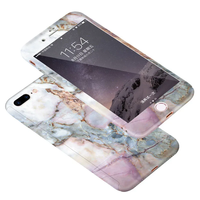 Для iPhone X модный мраморный Чехол Жесткий ПК 360 градусов Полная защита тела задняя
