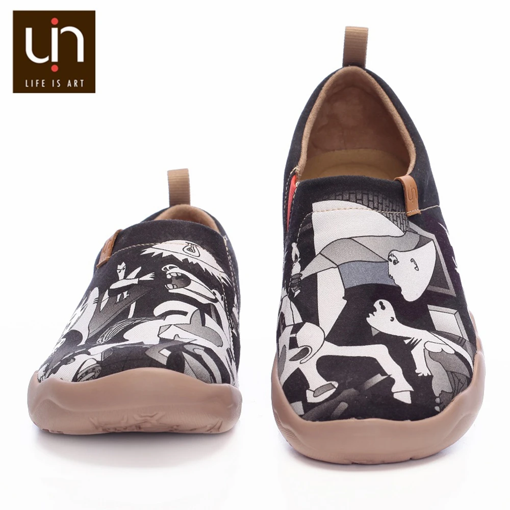 Günstige UIN Kunst Gemalt Leinwand Schuhe für Männer Casual Schwarz Schuhe Slip on Fashion Loafer Komfort Wanderschuhe Leichte   weiche Turnschuhe