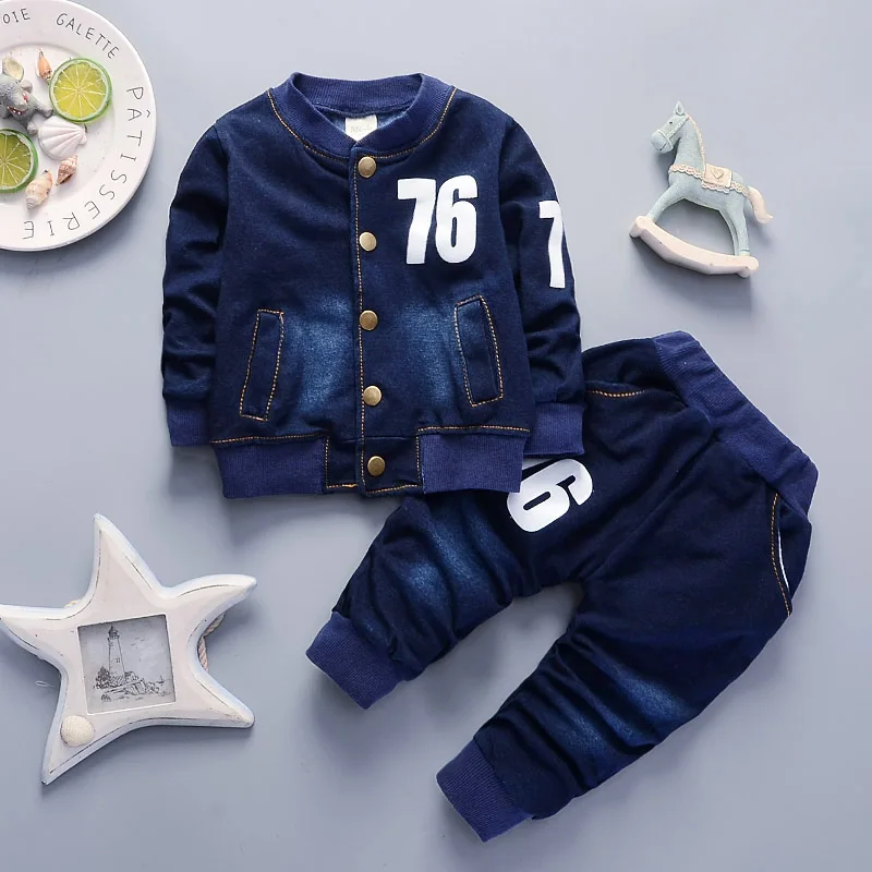 BibiCola/Комплект детской одежды для мальчиков для маленьких мальчиков Демисезонный джинсовый спортивный костюм для новорожденных мальчиков джинсовая куртка+ джинсы 2 шт. спортивный костюм