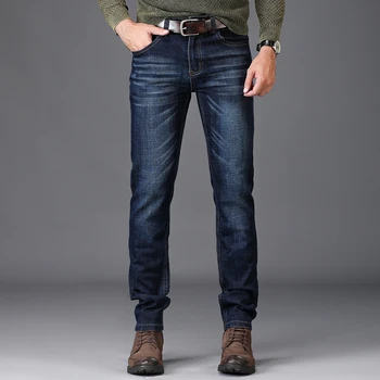 

Men's Jeans Autumn Winter Business Casual Slim Straight Jeans Stretch Denim Pants Trousers Classic Cowboys Young Man Jean