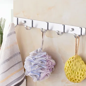 

Quality Space Aluminum Hooks Bar Coat Hat Clothes Robe Holder Rack Wall Mounted 5 Hooks Hanger Organizer for Bathroom Kitchen