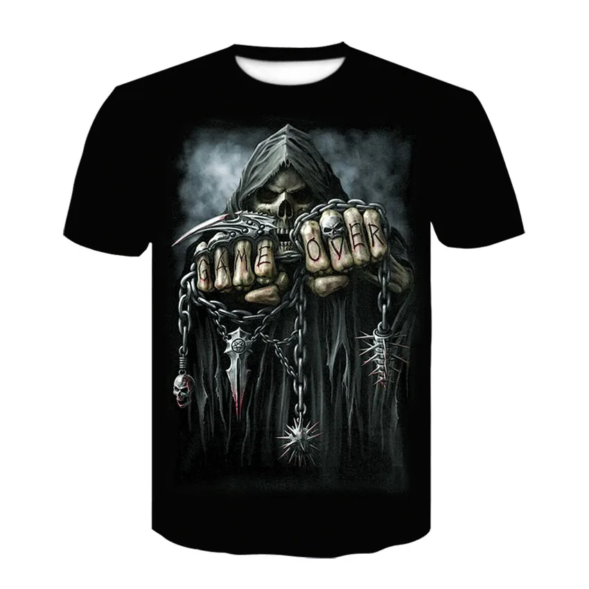 

2019 Mens Skull T shirts Brand punk style finger skull 3Dt- shirts Men Tops Hip hop 3d print skull punisher T-shirt dropshipping