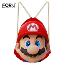 FORUDESIGNS/ мультяшный маленький рюкзак с принтом Супер Марио для женщин и мальчиков; Повседневная Дорожная сумка на шнурке для детей; сумка для мальчиков-подростков