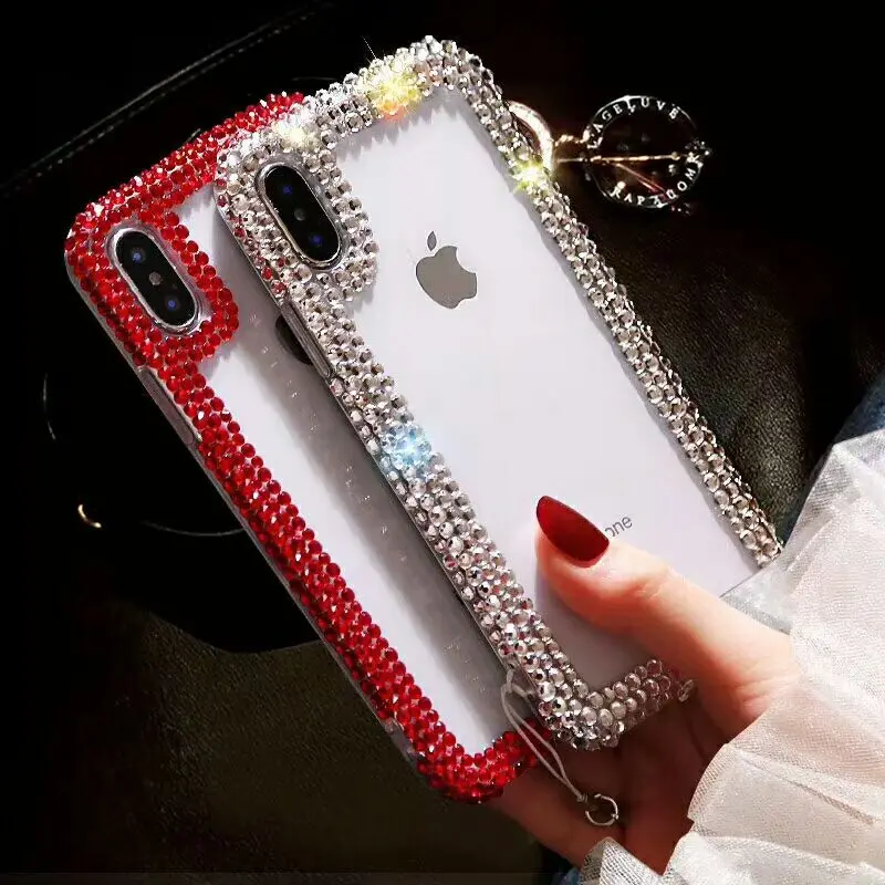 

fashion luxury clear transparent cellphone diamond back case cover for iphone 6 6s 7 8 x xs max