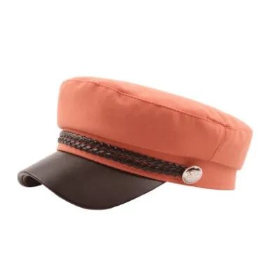 SILOQIN Женские Простые винтажные хлопковые льняные военные шапки с кожаной веревкой и пуговицами, плоская кепка s для женщин, ретро Студенческая Кепка - Цвет: orange