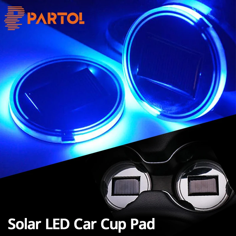 

Partol Universal Solar LED Car Cup Holder Mat Anti Slip Waterproof Pad Bottle Drinks Coaster Atmosphere Lamp For Car SUV Truck