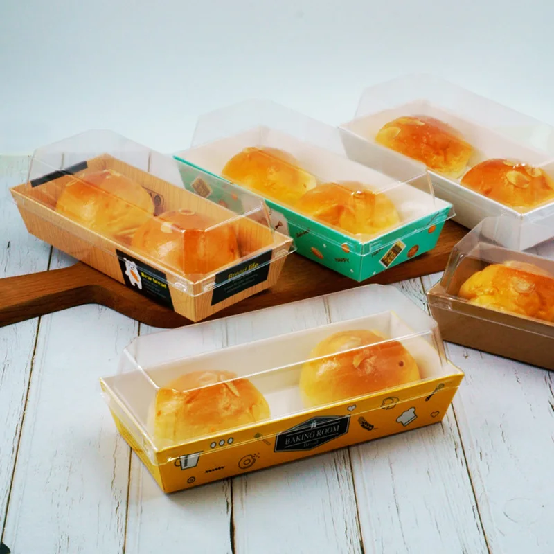 

Rectangular Bread Cake Sandwich Snack Wrapping Boxes with Clear Plastic Lids Disposable Cardboard Packing Box for Party