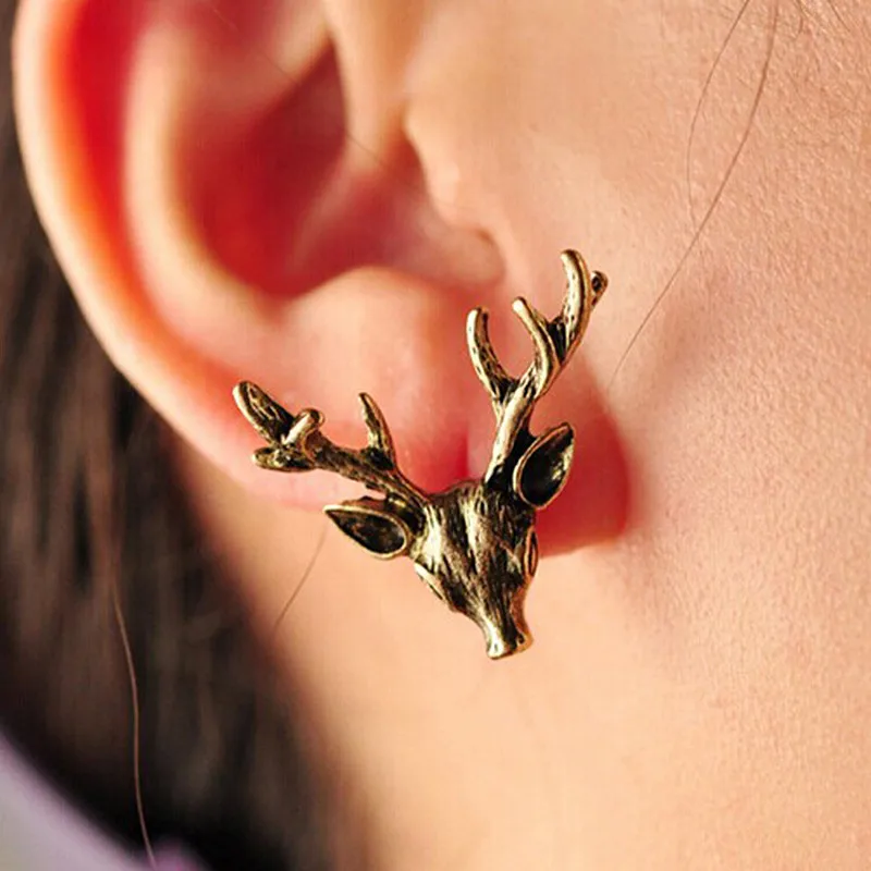 

ES220 Vintage Deer Stud Earrings For Women Fashion Jewelry Antique Brincos 2018 boucle d'oreille femme
