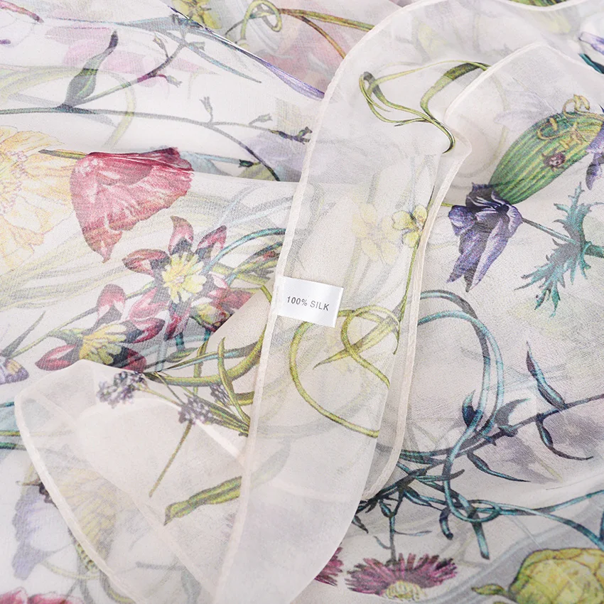 [BYSIFA] Белый шелковый шарф-накидка Модный цветочный дизайн длинные шарфы женские летние пляжные шали зимние шарфы 180*110 см