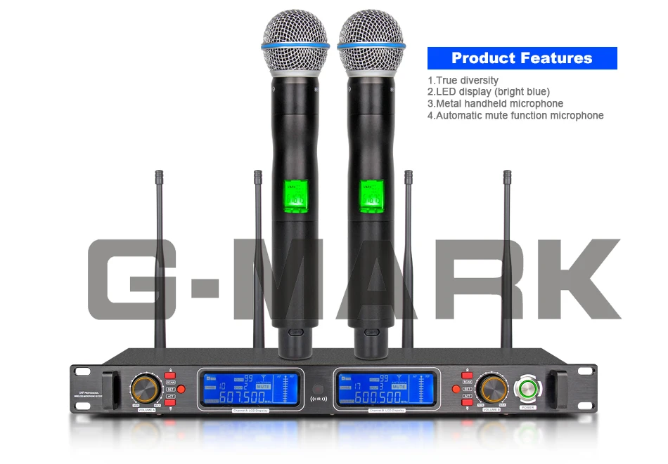 G-MARK Professional UHF Wireless Diversity Receiver System Microphone 2 Channels 2 Handheld Video Karaoke Top quality