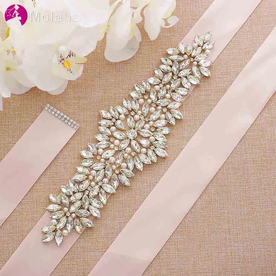 

MOLANS Manual Water Drill Opals Bride Belts for Wedding Dress Sash Patchwork Pearl Diamonds Floral Cummerbunds for Gown Jewelry
