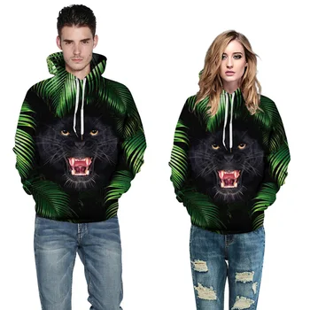 

Horror Black Tiger Hear Teeth 3D Print Hoodies Men/Women Hip Hop Streetwear Pullover Sweatshirts Green Leaves Jacket harajuku