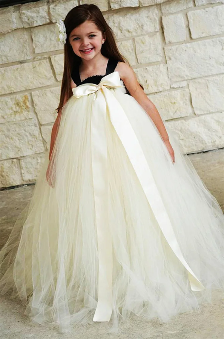 Little Girls Ivory Long Tutu Dress Kids Handmade Crochet Tulle Tutus