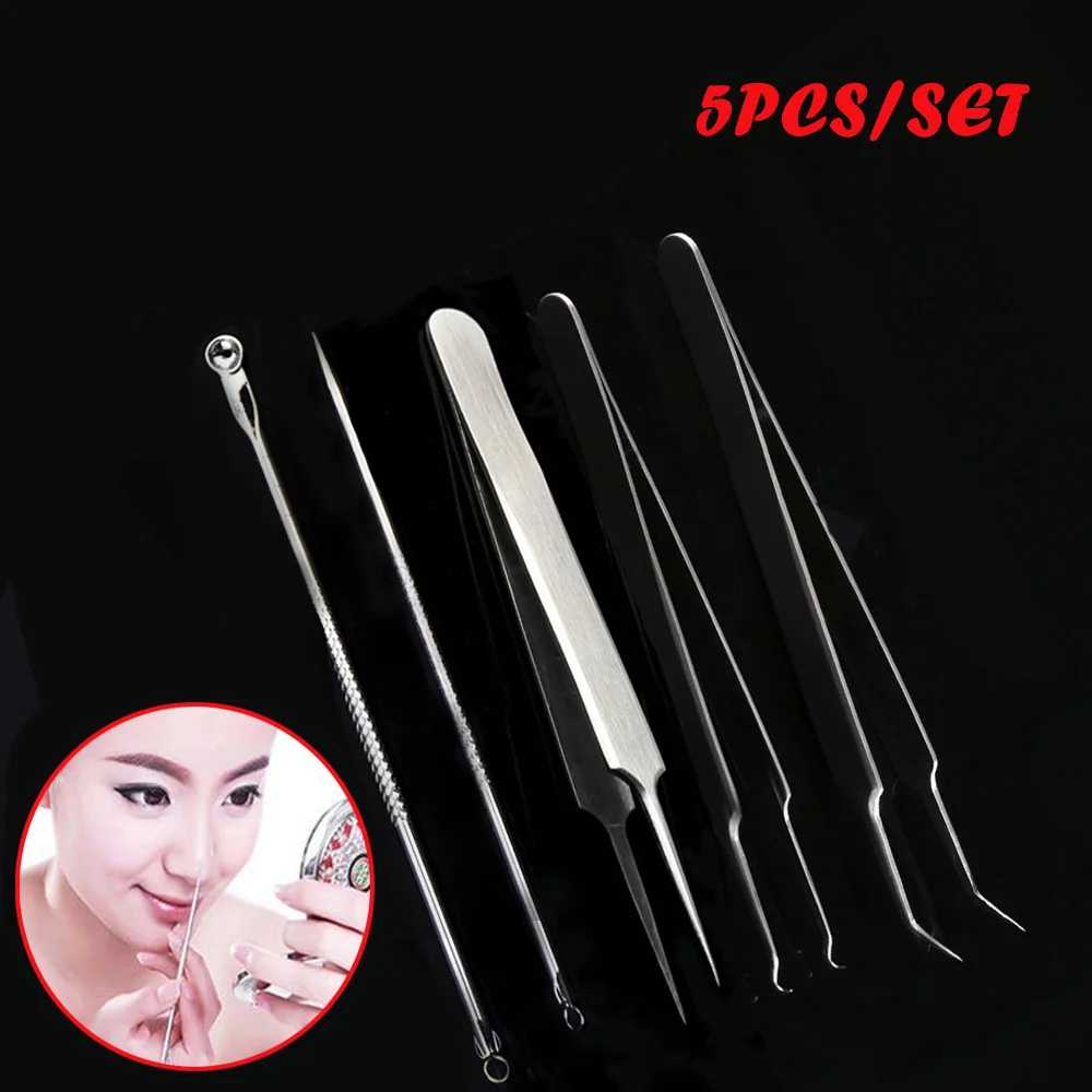 5Pcs Bend Curved Facial Extractor Blackhead Acne Blemish Remover