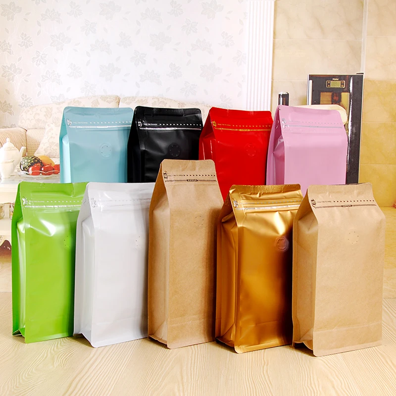 

100pcs 1 pound 265*135*75 MM Lamination aluminum foil zip lock bag Coffee Beans packaging bag eight side seal zipper bag
