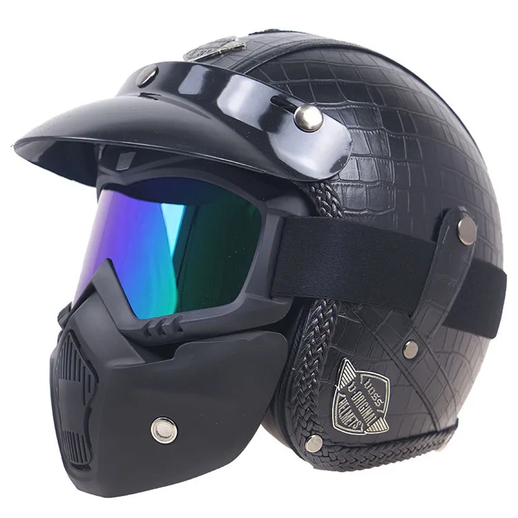 Кафер гонщик Дизайн мотоциклетный шлем 3/4 реактивный шлем с маской открытое лицо мотоциклетный шлем для взрослых M, L, XL - Цвет: 2