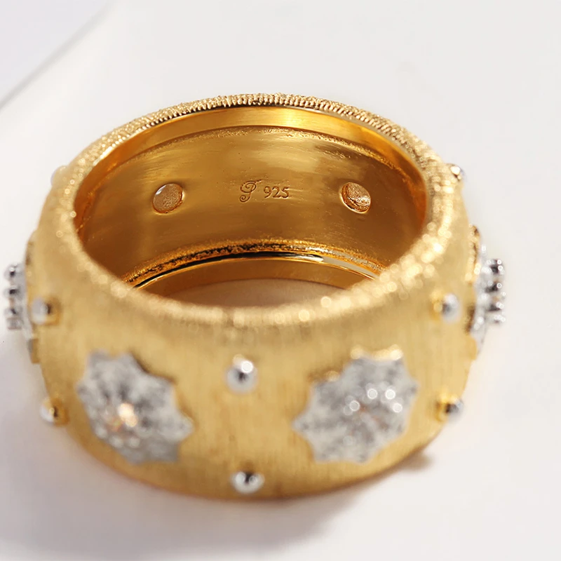 CMajor S925 серебряные ювелирные изделия светящиеся звезды Винтаж дворец роскошные золотые цвет кольца два тона индийский стиль кольцо для женщин