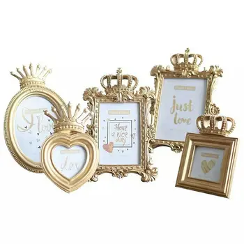 

European luxury creative frame 3 inch 6 inch 7 inch wedding combination resin golden crown frame set up AP5171636
