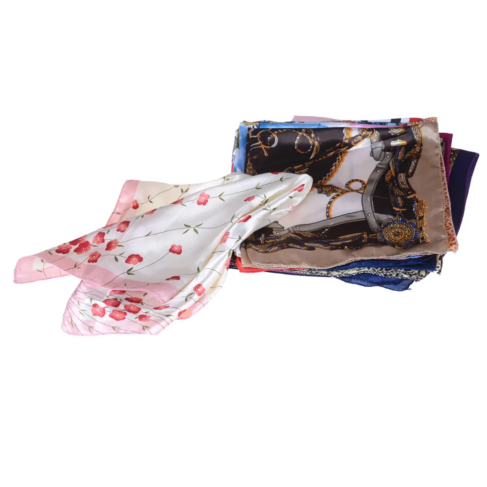 1PCS 13 Styles Soft Silk Square Scarf Bandanas Head Wrap Shawl Satin Stewardess Female Elegant Scarves Silk Scarf