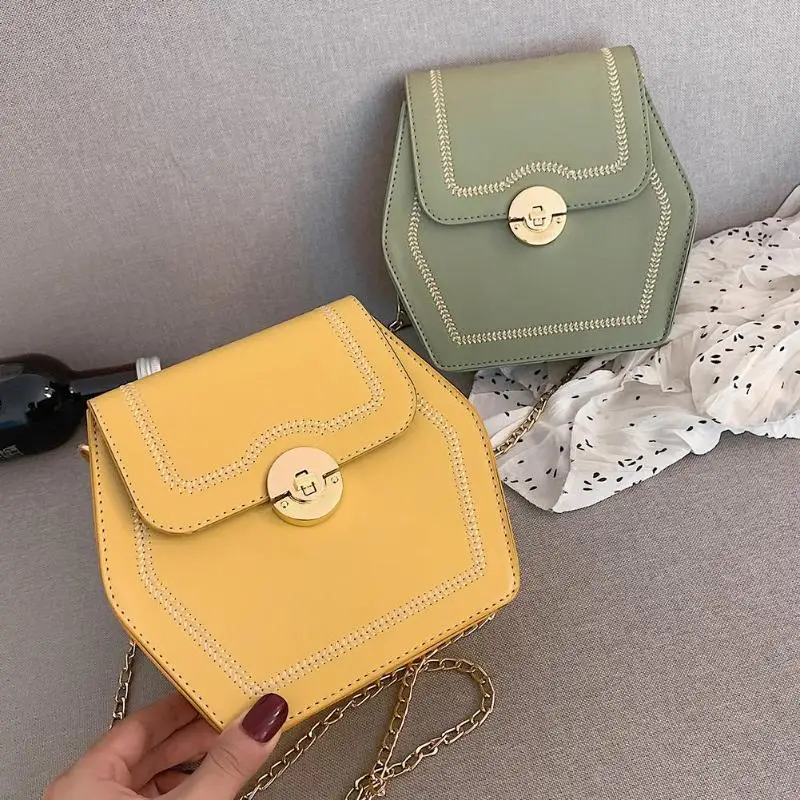 Мини кожаные сумки через плечо для женщин 2019 зеленая сумка мессенджер на цепочке