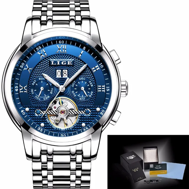 LIGE Mens Watches Fashion Top Brand Luxury Business Automatic Mechanical Watch Men Casual Waterproof Watch Relogio Masculino+Box 6
