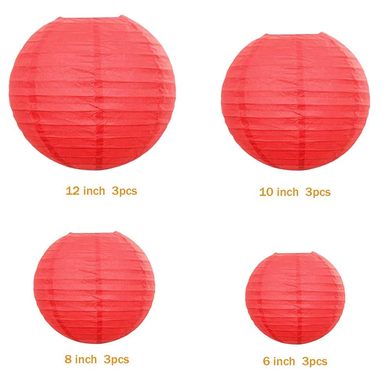 12 шт./компл. 6 &quot 12&quot Красный Китайский бумажный фонарь бумага lampion lampionnen для