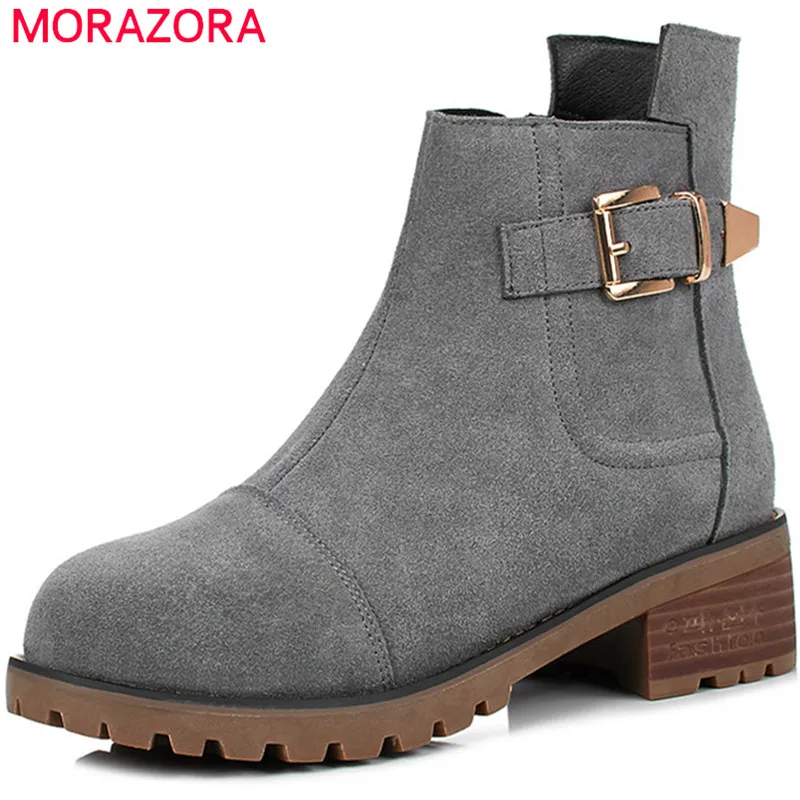 

MORAZORA 2020 Large size 34-43 ankle boots for women spring autumn leather boots fashion shoes woman cow suede zip buckle