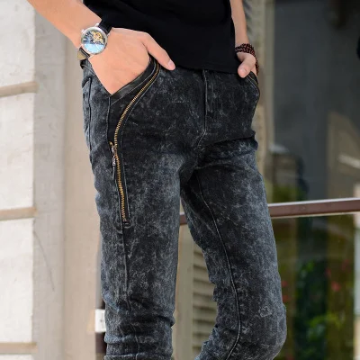 Мужские черные эластичные мужские обтягивающие джинсы для подростков повседневные джинсы-карандаши