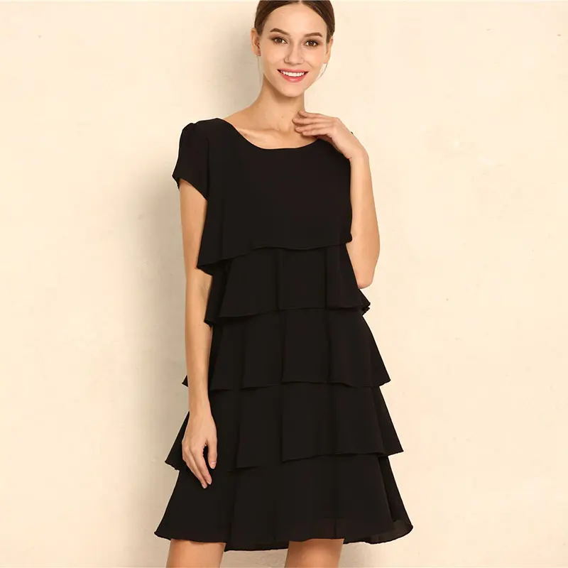 

Solid Loose Summer Dress Women Casual Fashion Cupcake Mini Dress Ladies Chiffon Short Sleeves Straight Party Plus Size Dresses