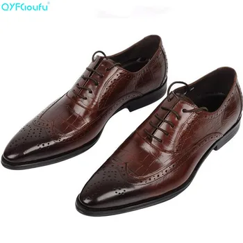 

QYFCIOUFU New Summer Men's Oxfords Shoes Genuine Leather Wedding Office Mans Brogues Dress Shoe Suits Formal crocodile shoes