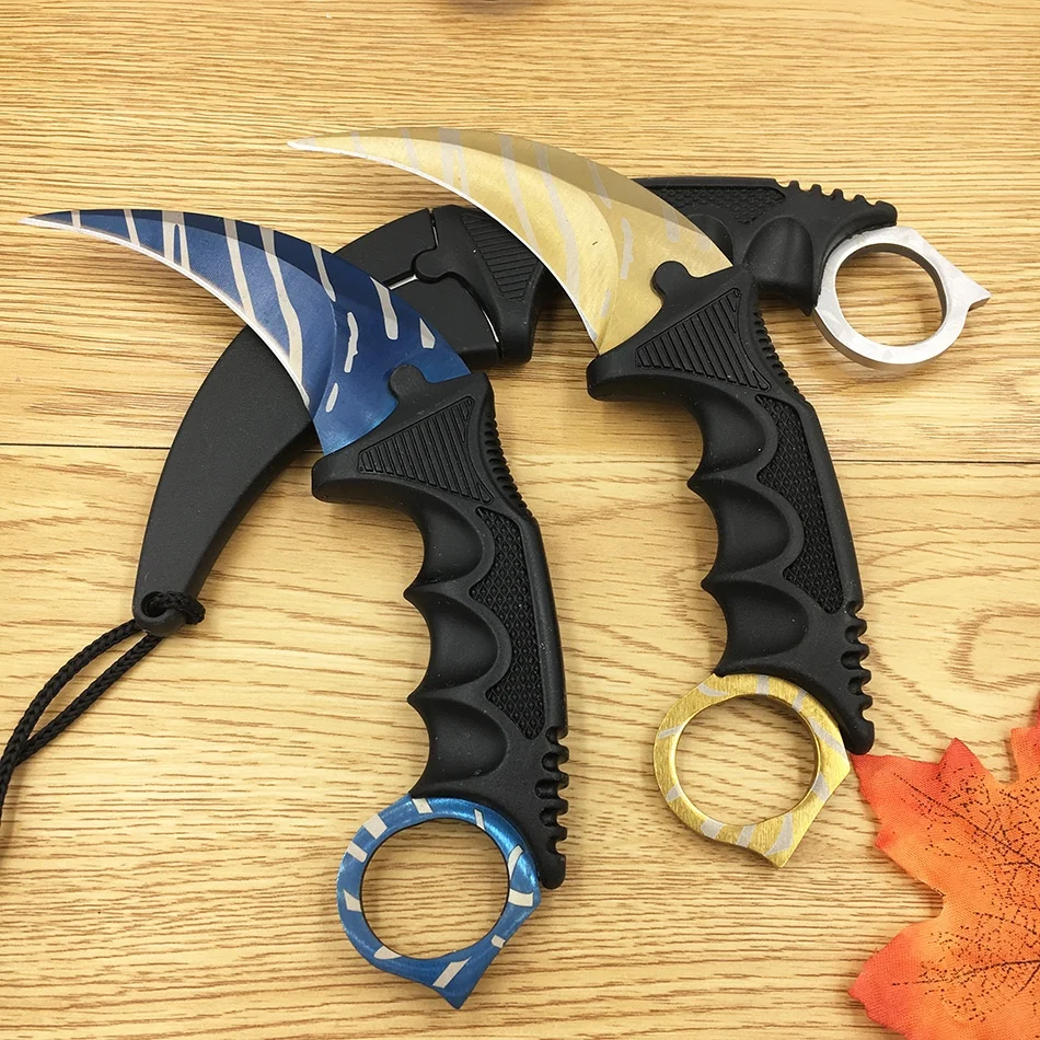 CS GO коготь счетчика удара Karambit нож шеи с оболочкой золотой зуб тигра настоящая игра нож кемпинг черные полосы цвета