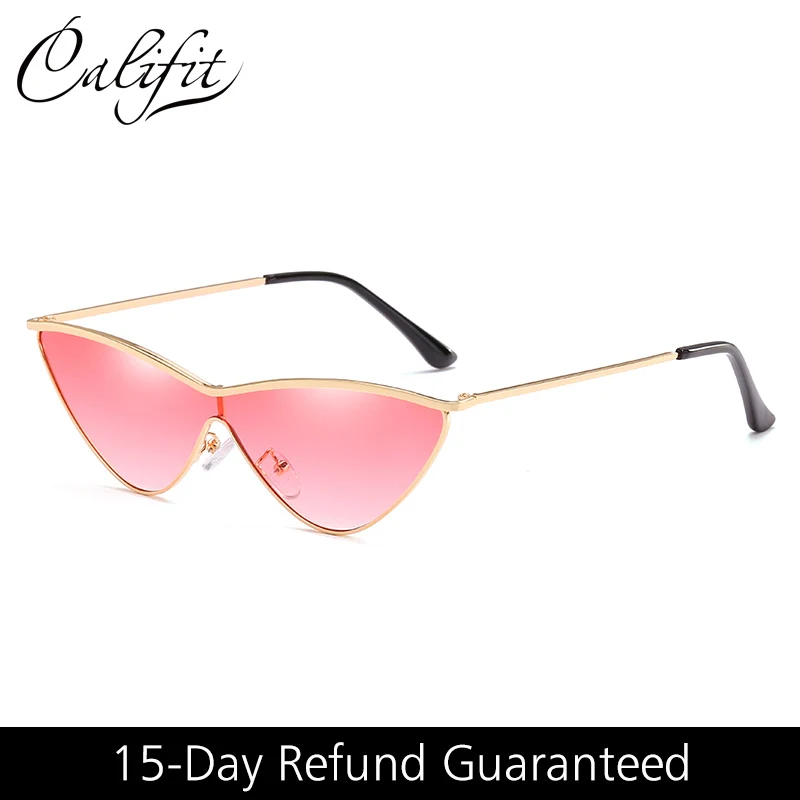 

CALIFIT Vintage Metal Gold Frame Cat Eye Lady Sunglasses Transparent Red Glasses UV400 High Quality Female Oculos Retro Shades
