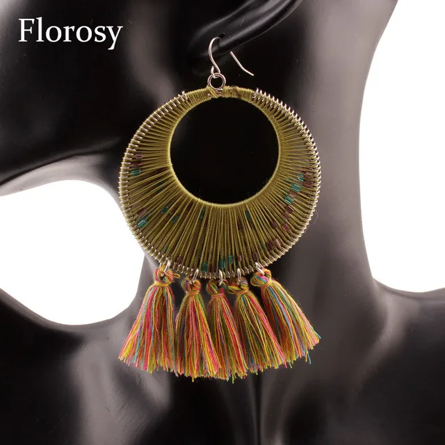 Aliexpress Online Ping For Electronics Fashion Home Florosy Drop Statement Hoop Silk Thread Earrings For Women Design Colorful Tel Pendant Bohemian Ethnic