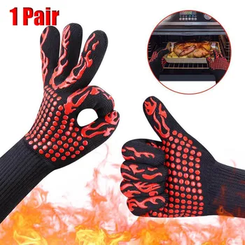 

1PC BBQ Glove Premium Insulated Durable Heat Resistant Thick Silicone Microwave Kitchen Cooking Gloves Grill Oven Mitts Gloves