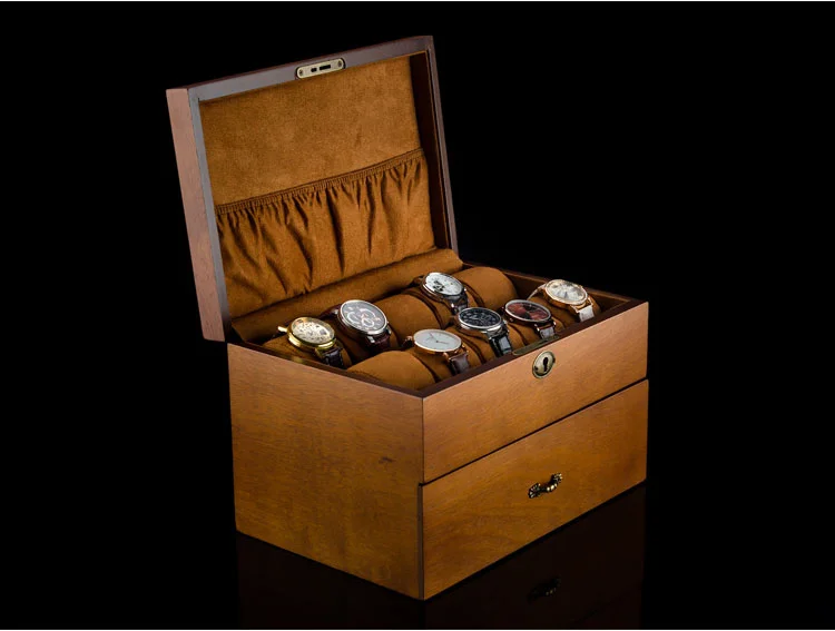 MEI 2 слоя коробка для хранения часов коричневый деревянный чехол для часов с замком Мужские кварцевые часы ювелирные изделия подарочные коробки A083