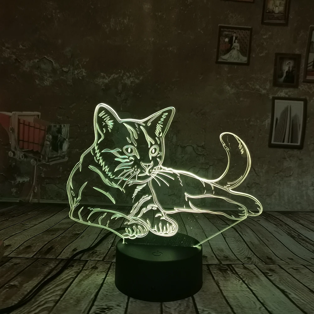 3D ночник кошка 3D лампа Оптическая иллюзия ночные светильники сенсорный переключатель прикроватная лампа 7 цветов светодиодный светильник подарки на день рождения для девочек